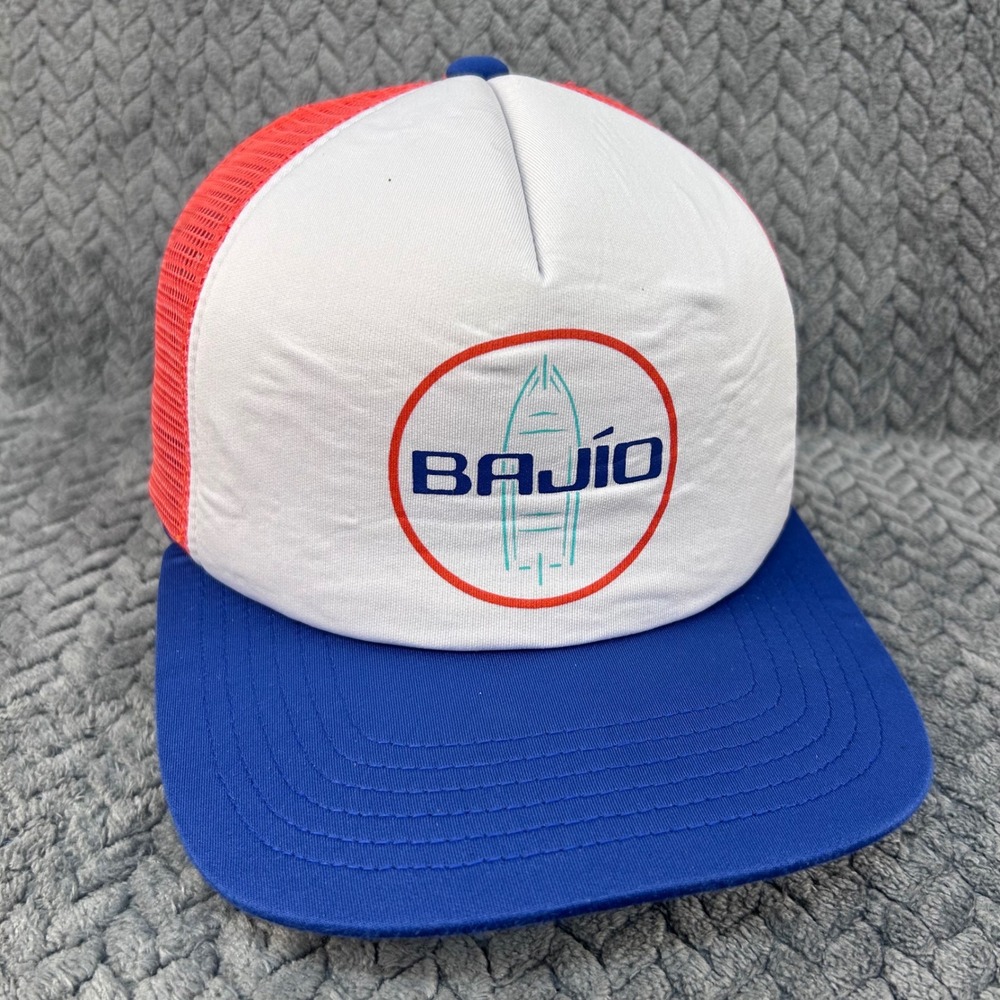 Bajio Logo Graphic Mens Blue White Orange Bajio Trucker Hat Snapback OSFM